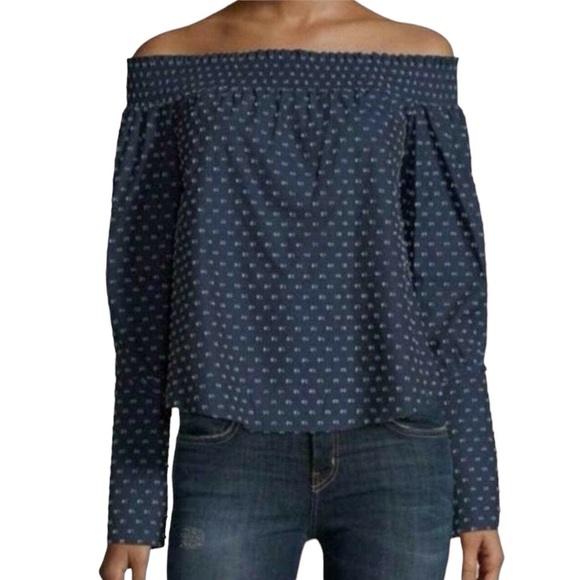 Derek Lam 10 Blue Clip Dot Off The Shoulder Top Size  4 NEW - Picture 3 of 9